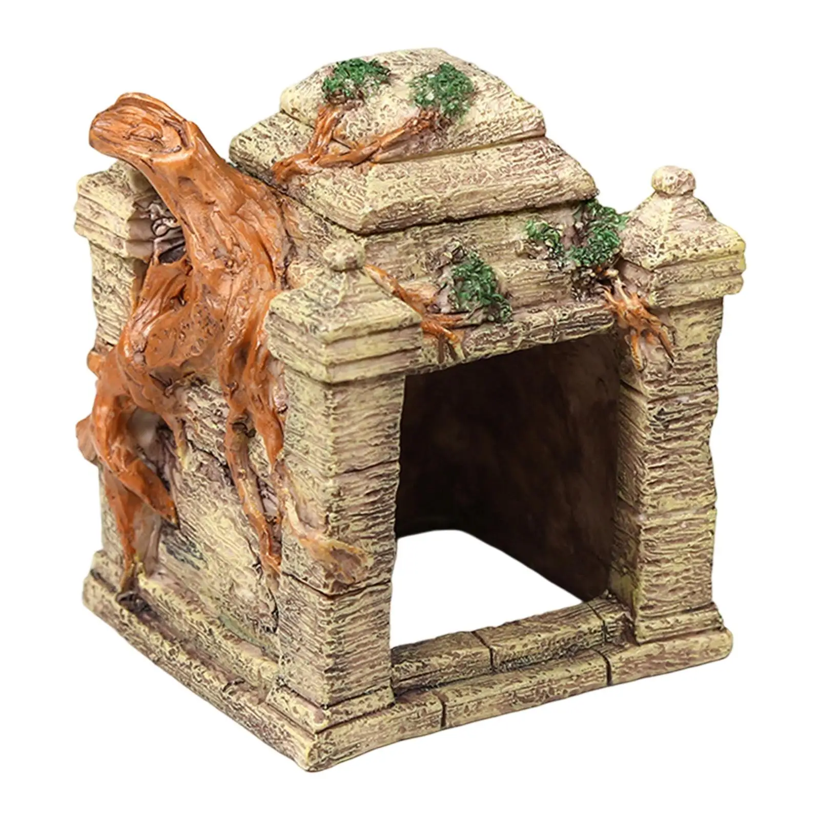 Reptiles Hideout Cave Resin Rock Play Rest Landscaping Terrarium Habitat Decor Aquarium House for Turtles Betta Fish Tortoise