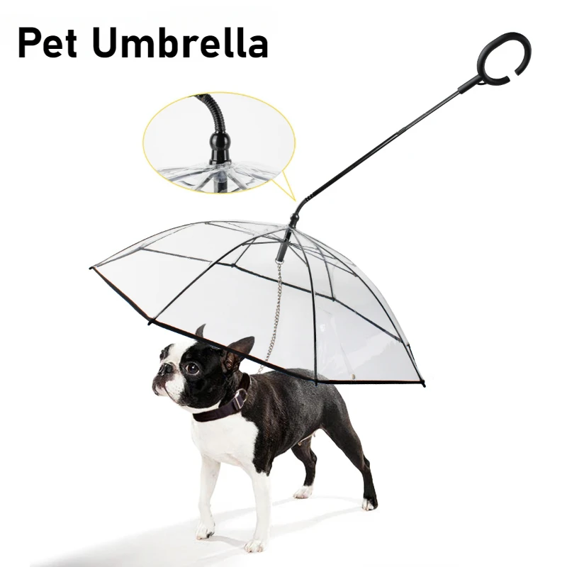 Paraguas portátil para perros pequeños, paraguas transparente para mascotas para perros en días lluviosos que caminan con correa ajustable, fácil de instalar