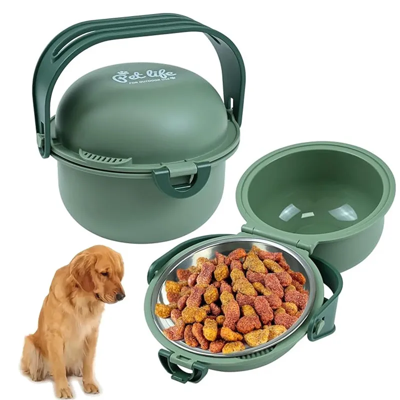 Cuenco de transporte portátil para mascotas, cuenco plegable para senderismo al aire libre, cuenco doble para perros, lavabo para alimentar y beber, cuenco de comida para gatos