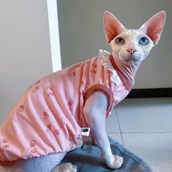 Camiseta de verano para gato Sphynx sin pelo con chaleco y volantes