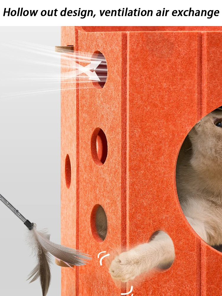 Nido para gatos multicapa, tablero para rascar la casa, nido para gatos integrado, cubo con orificio para árbol, suministros universales para gatos para todas las estaciones - imagen 4