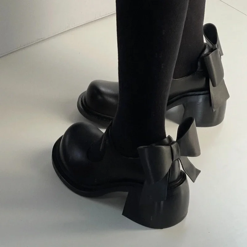 Zapatos de mujer de estilo dulce y bonito, zapatos Mary Jane con nudo de mariposa y tacón crudo para mujer, talla grande 35-43, correa con hebilla, calzado joven para mujer - imagen 4
