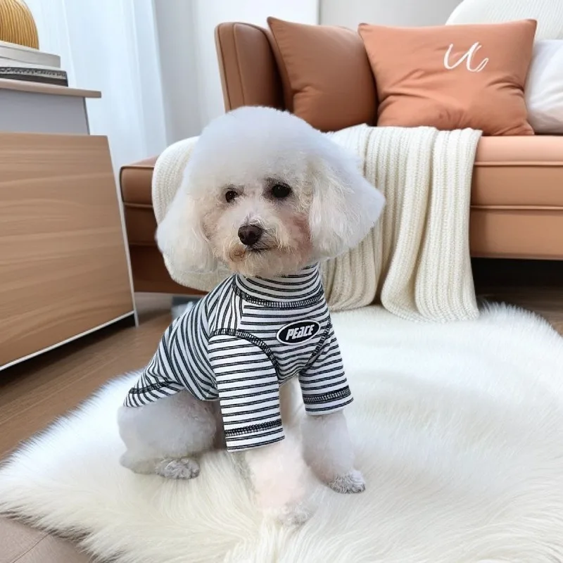 Camisa básica de cuello alto para otoño e invierno, sudadera a rayas para gatos, ropa de invierno para el hogar, ropa para perros pequeños