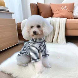Camisa básica de cuello alto para otoño e invierno, sudadera a rayas para gatos, ropa de invierno para el hogar, ropa para perros pequeños
