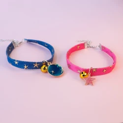 Collar para gatos y perros con campana, hebilla seguridad, estrella mezclilla