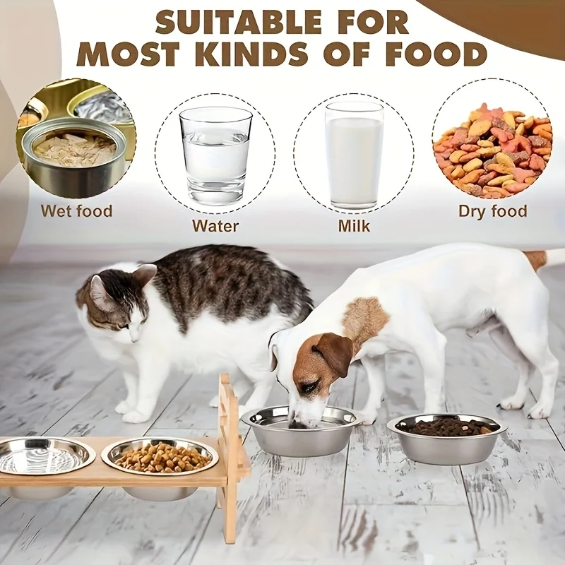 Cuenco elevado para perros, cuenco elevado ajustable para perros, soporte para cachorros y gatos pequeños, alimentador de comida para mascotas resistente con 2 tazones de acero inoxidable - imagen 3