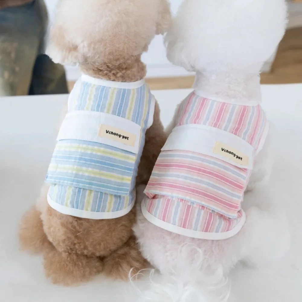 Chaleco a rayas de primavera para mascotas, sensación fresca, se puede poner en paquetes de hielo, chaleco para exteriores para mascotas, ropa para cachorros de peluche para perros pequeños - imagen 4