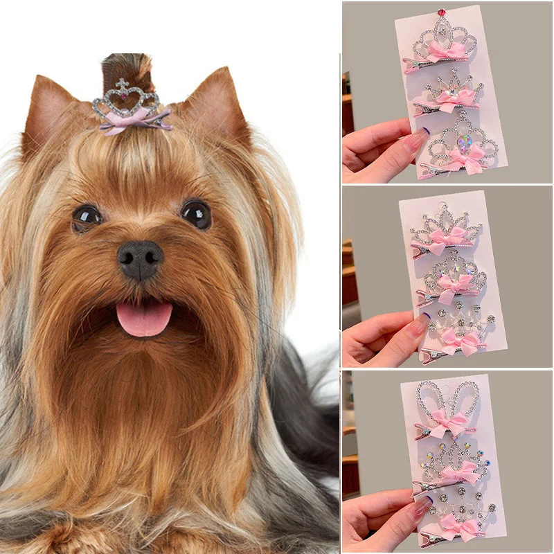 Accesorios de joyería para el pelo de mascotas, pasador de pelo de perro, corona de princesa, diamantes de imitación de cristal, flor linda, fiesta de cumpleaños - imagen 2