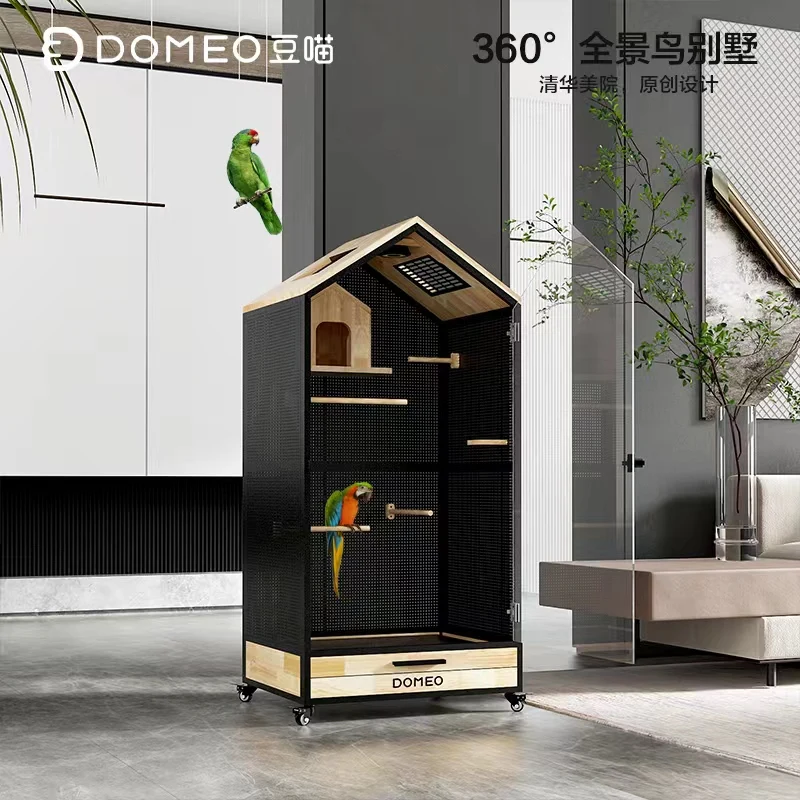 Jaula panorámica para loros y Villa pequeña para mascotas, madera maciza de lujo, casa ecológica para pájaros, casa Totoro - imagen 2