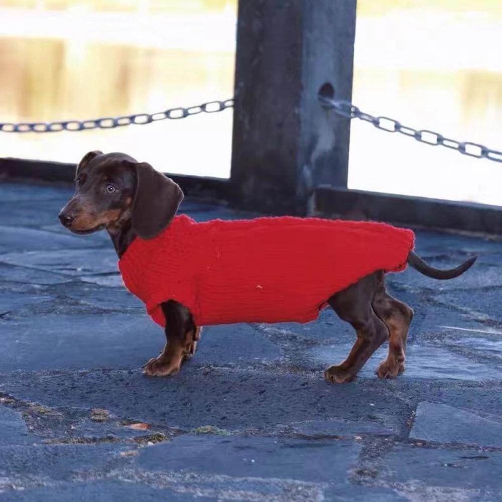 Ropa roja de Año Nuevo para perros pequeños salchicha, abrigo de lana de felpa, suéter cálido para perros Wiener, prendas de vestir de invierno para perros pequeños de tejón - imagen 4