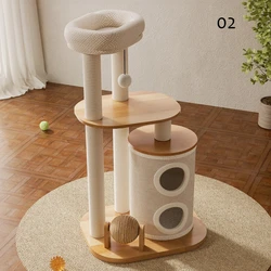 Árbol rascador de madera maciza para gatos – Torre con hamaca y cueva