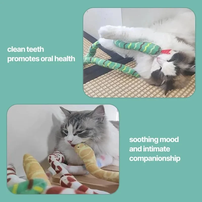Juguete serpiente de peluche con hierba gatera para gato