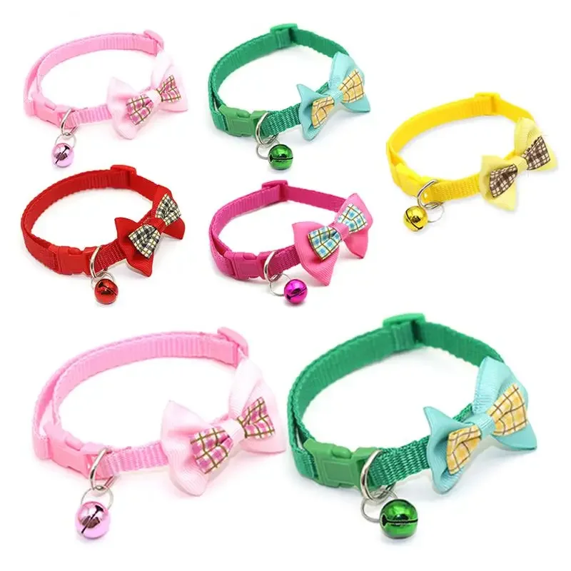 1 Uds. Collares para mascotas, collares con lazo y campana, bonitos collares para gatos, suministros para mascotas, herramienta de vestir ajustable Multicolor, accesorios para mascotas - imagen 4