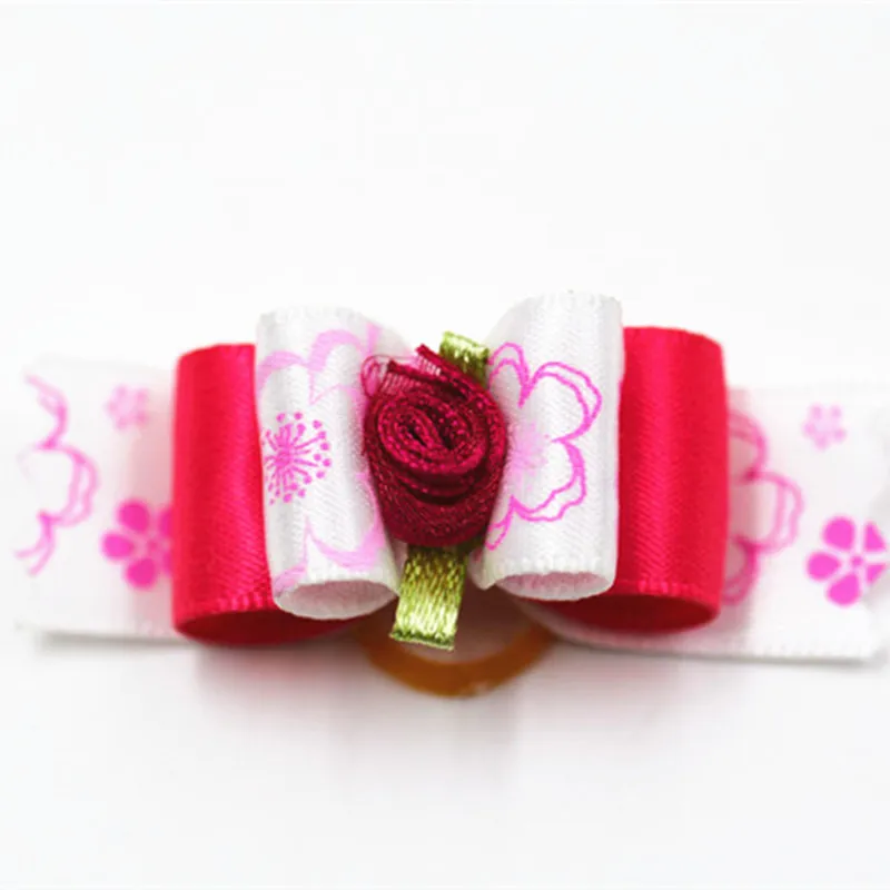 20/50/100 Uds. Lazos para perros, bandas de goma con flores rosas, adorno para el pelo de gato y cachorro, accesorios de aseo para lazos para perros, suministros para sombreros - imagen 3