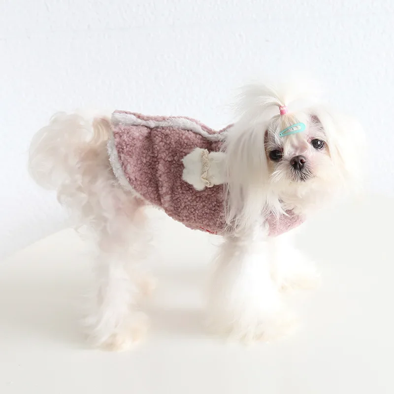 Otoño Invierno mascota cordero chaleco de terciopelo lindo oso conejo tirar flor chaleco abrigo para mascotas ropa para gatos ropa para mascotas ropa para perros disfraz para perros - imagen 3