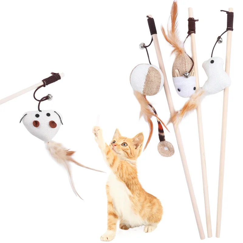 Juguetes interactivos para Gato, divertido rompecabezas para gatos con pluma, palo de madera de 40CM, ratones, pescado, pollito, Katten Speelgoed, gatos, accesorios para mascotas - imagen 3