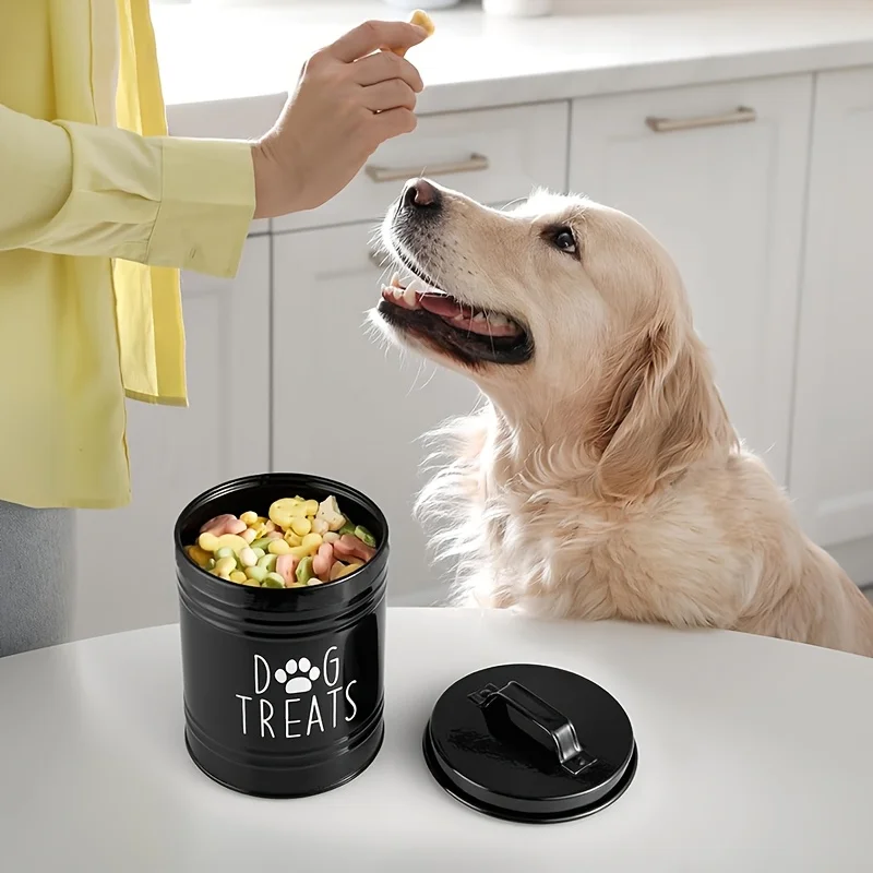 Contenedor de Metal para golosinas para perros, contenedor de almacenamiento de alimentos para perros, contenedor de almacenamiento de alimentos para perros y gatos, tarro de golosinas para mascotas, suministros para mascotas - imagen 3