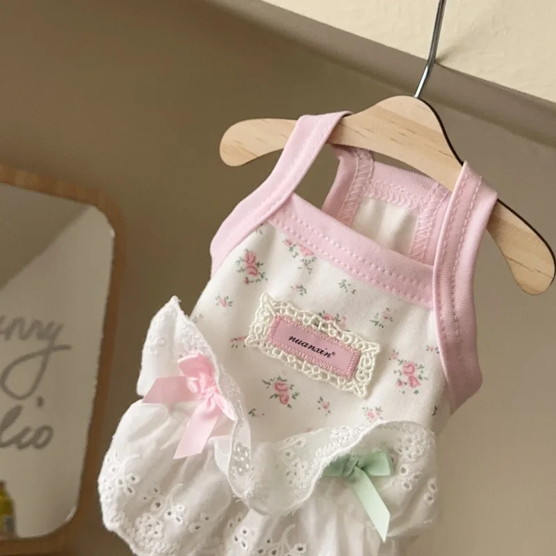 Vestido camisola para el hogar de primavera para mascotas, chaleco con brotes de flores, chaleco con lazo para perros pequeños, vestidos para perros pequeños, ropa para cachorros - imagen 3