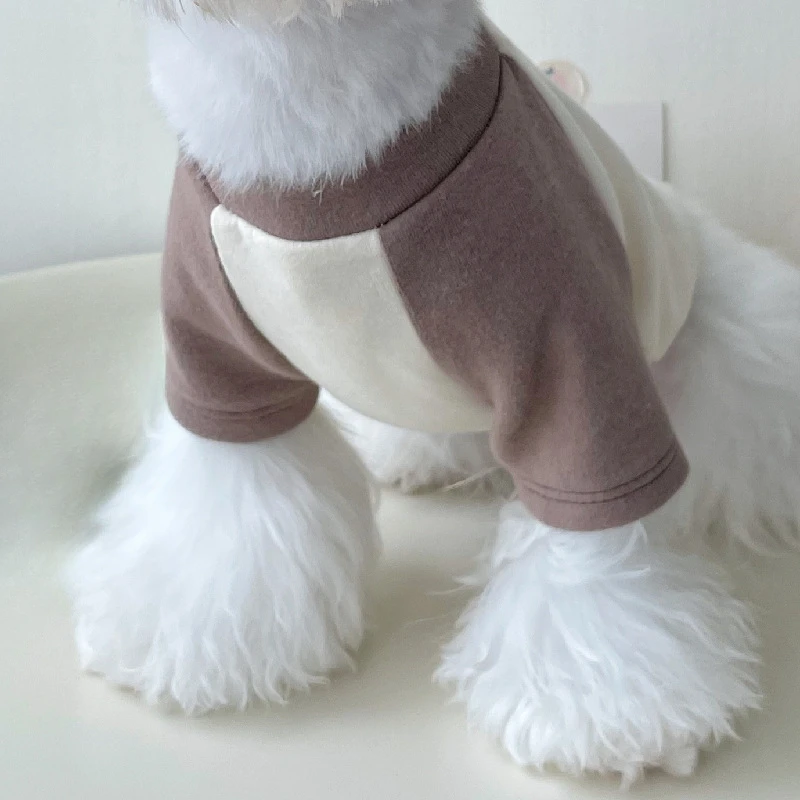 Camisa Base de manga bloqueada de Color para otoño e invierno, camisa Base para mascotas, cachorro, gato, Sudadera con capucha de cuello redondo, ropa para perros pequeños - imagen 3
