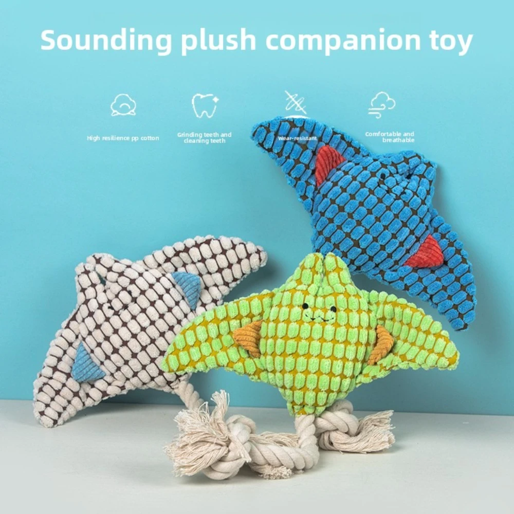 Juguetes oceánicos de peluche para mascotas, juguetes interactivos con sonido para masticar para perros, relleno de peluche, suministro para mascotas con chirrido