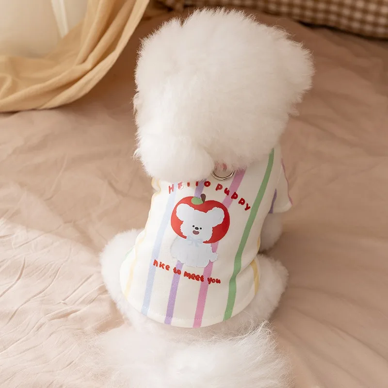 Camiseta a rayas para perro, camisa con fondo para mascota, Yorkshire Terrier, ropa para cachorros de dos patas, chaleco de peluche a rayas a la moda, cómodo