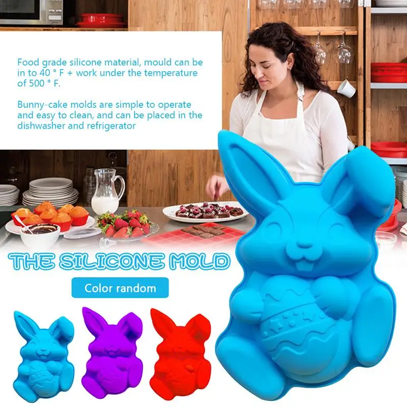 Molde de silicona de Pascua para hornear, moldes grandes para Chocolate, forma de conejo, buen efecto de moldeo, Color aleatorio - imagen 3