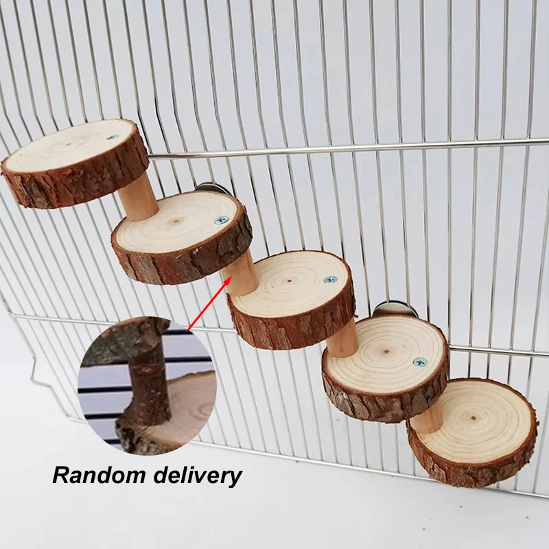 Escalera de madera para hámster de Color aleatorio, 3/5 escalones, para animales pequeños, escalera de escalada, juguetes, soporte para loros y pájaros, perchas, jaula para mascotas - imagen 2