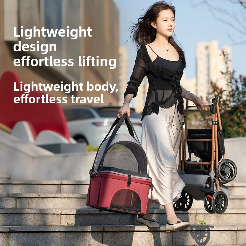 Cochecitos para mascotas, carrito para perros con separación plegable y ligero, bolsa para gatos, cochecitos para perros con empuje manual, productos para mascotas - imagen 2