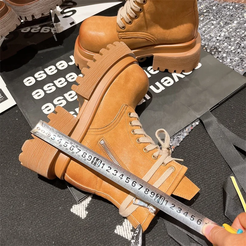 Botas Ort para mujer, novedad de 20225, Sle Thi Bot, motocicleta con realce, cabeza grande, ropa de trabajo Retro, botas occidentales, botas amarillas - imagen 5