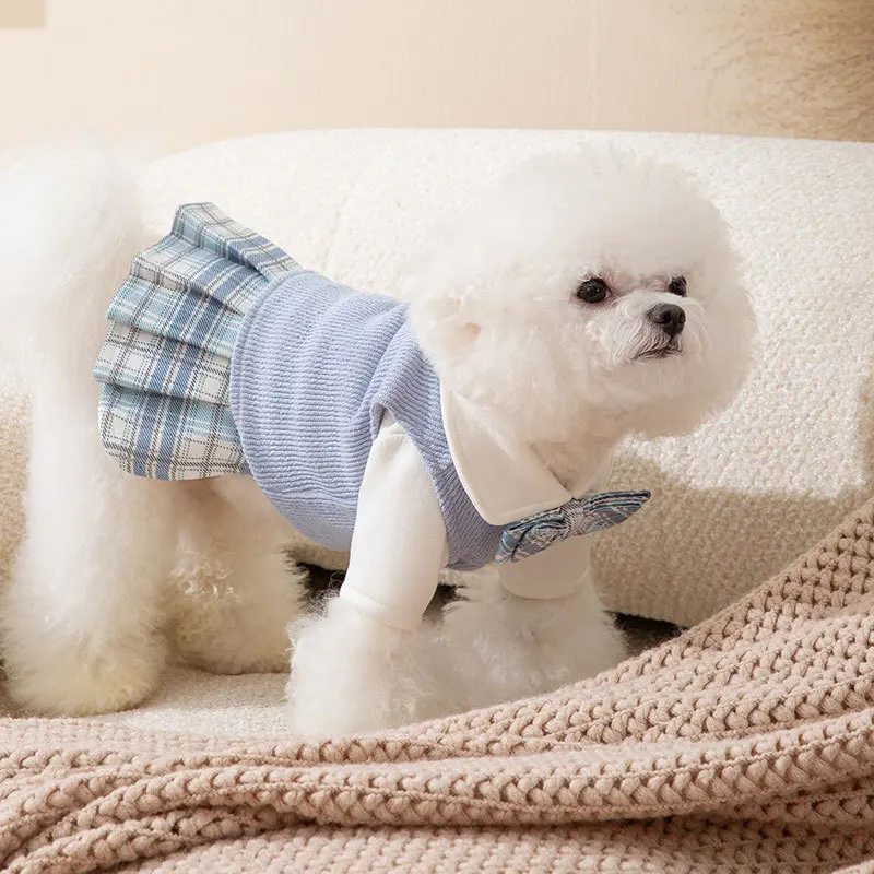 Vestido a cuadros para mascotas de otoño e invierno, conjunto para parejas universitarias, oso de peluche, traje de cuatro patas, mono para gatos, ropa para mascotas, ropa para cachorros de invierno - imagen 2