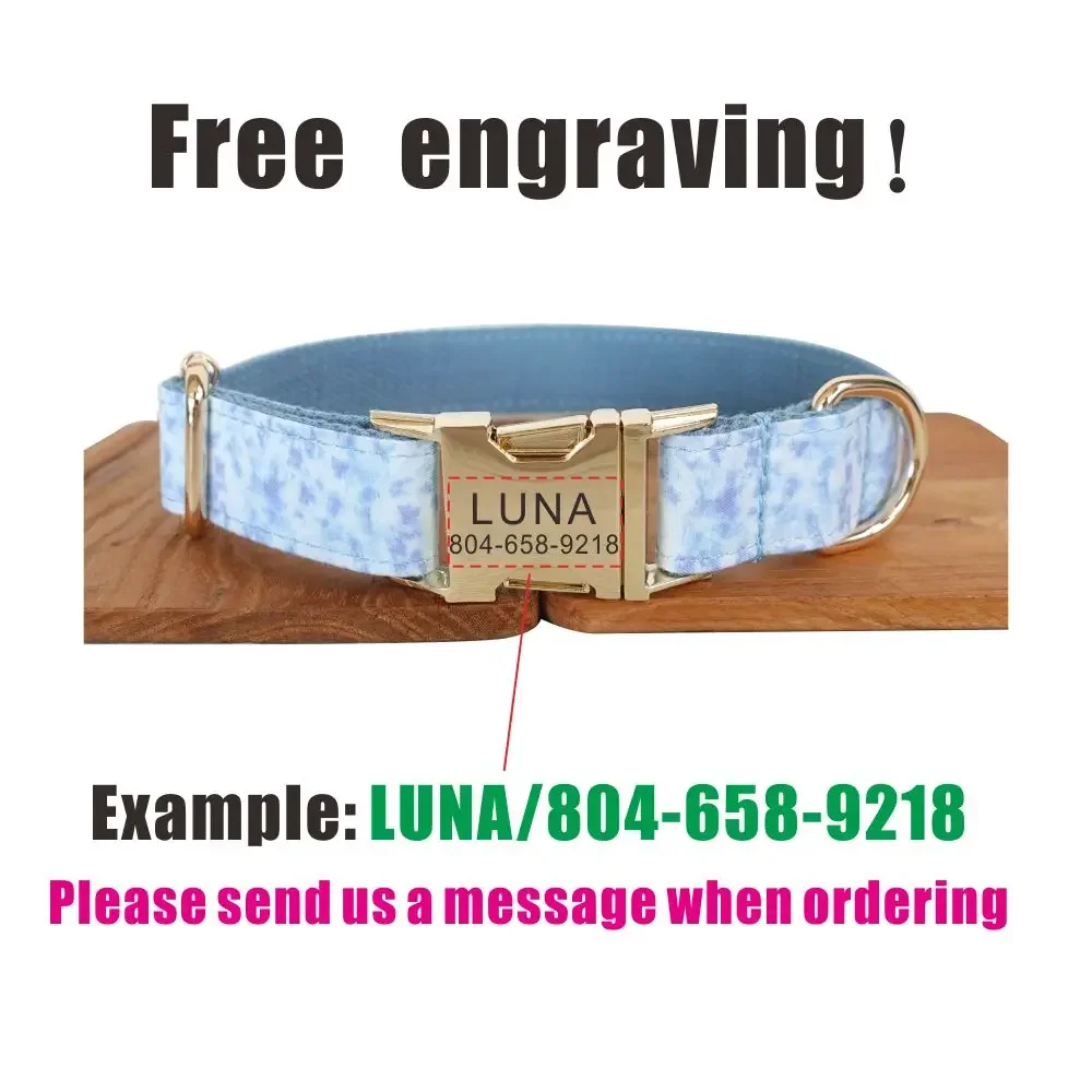 Collar de perro personalizado con grabado gratuito, correa para mascotas a juego, hebilla de Metal de contactos personalizados, Collar para mascotas de fuego azul - imagen 4