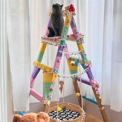 Árbol creativo de madera para gatos con torre y escalera DIY