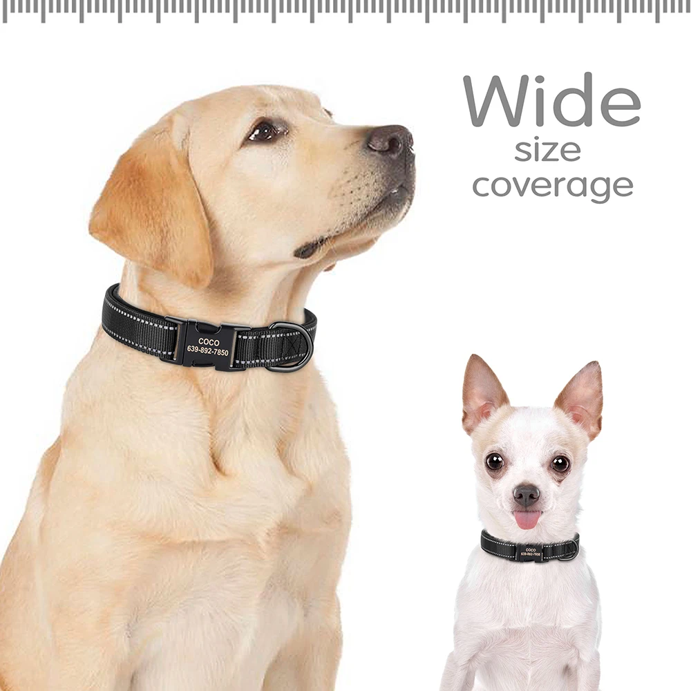 Collar de perro de nailon personalizado, collares reflectantes personalizados para perros pequeños, medianos y grandes, Labrador con placa de identificación grabada gratis - imagen 5