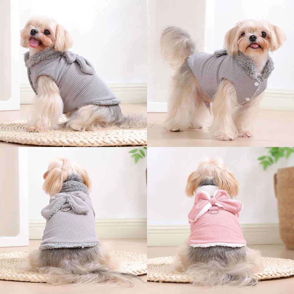 Abrigo de lana para perros, ropa cálida de invierno para mascotas, chaleco para perros pequeños y medianos, chaqueta con lazo, anillo en D, disfraz para cachorros, suéter, ropa Yorkie - imagen 5