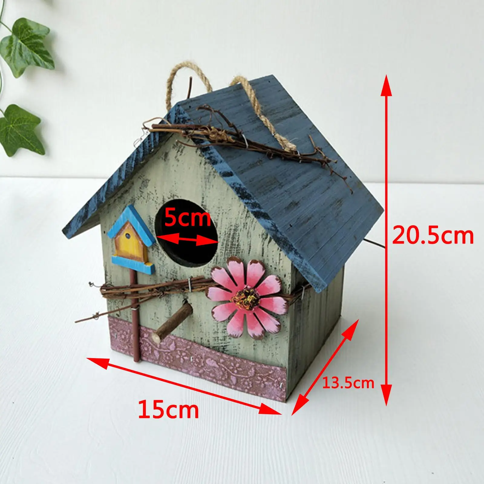 Hand-painted Bird House w/Flowers Outdoor Porch Rustic Decorative Birdhouses