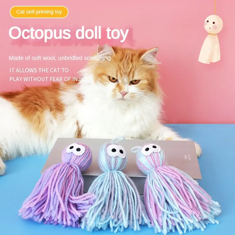 Wool Octopus Doll Cat Toy for Kitten Cute Pet Products Self-healing Plush Balls Pet Toy Bite Resistant Cat Supplies Dropshipping - imagen 2