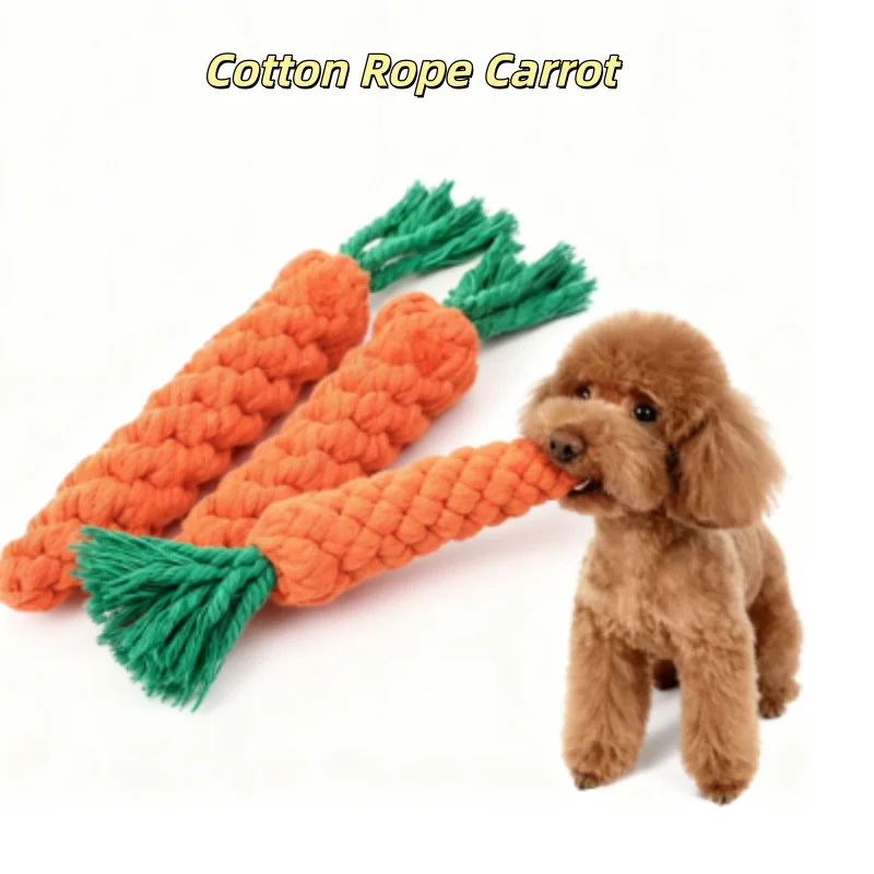Cuerda de algodón con forma de zanahoria, juguetes con nudo para mascotas, juguete interactivo para masticar para perros y gatos, juguete duradero para la dentición de perros, cachorros y gatitos