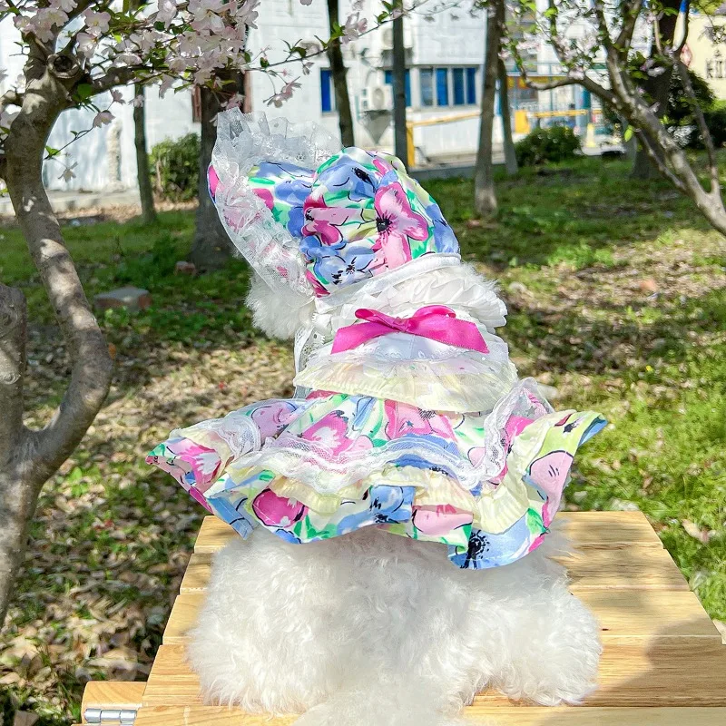 Ropa para mascotas Ins, vestido con tirantes para perros, falda Floral de burbujas, falda con lazo de calabaza, disfraz de fiesta de princesa, regalo de cumpleaños, ropa de lujo para perros - imagen 4