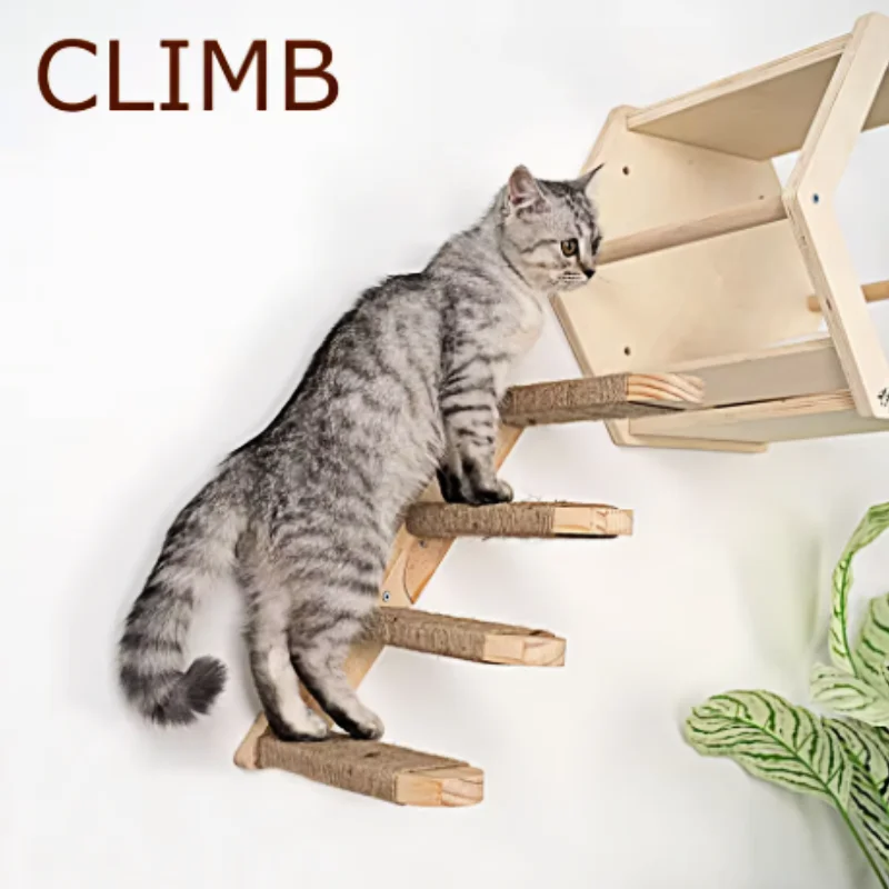 Estante de madera para escalar gatos, estantes para muebles, perchas para gatos, actividad, raspador de árbol para gatos, escaleras, poste rascador, muebles de pared para gatos - imagen 3