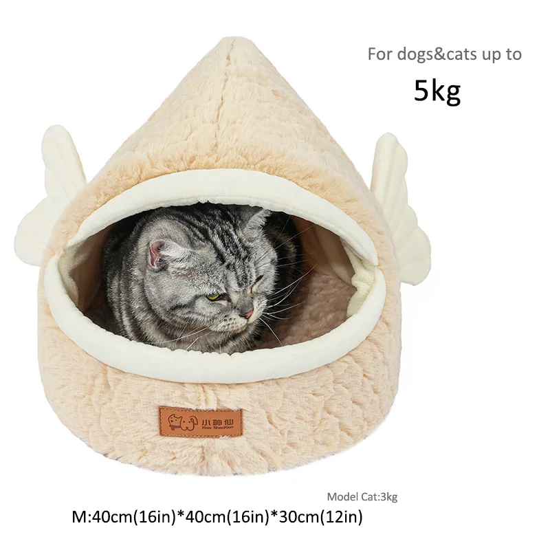 Nido para gatos Otoño e Invierno Cálido Agujero de perforación Perrera Jaula para mascotas Nido para mascotas a rayas de esponja Semi-cerrado - imagen 4