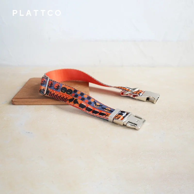 PLATTCO-collar de perro con estampado de feliz HALLOWEEN, accesorio con hebilla plateada de alta calidad, 5 tamaños, PDC339S - imagen 3