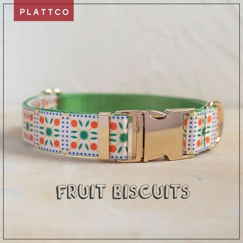 PLATTCO-collar de perro de diseño único, estampado de galletas de frutas, hebilla de aleación de zinc de color claro de alta calidad, 5 tamaños, PDC331G