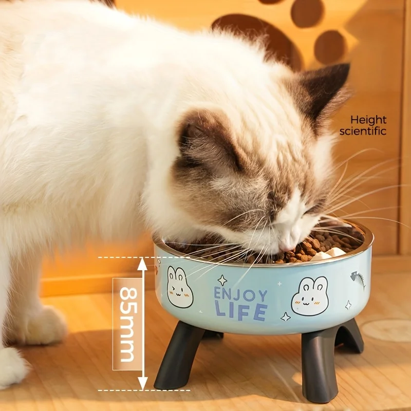 Cuenco antideslizante de acero inoxidable para mascotas con bonito patrón, diseño elevado a prueba de derrames para perros pequeños y gatos, cuenco alto para el cuidado del cuello - imagen 4