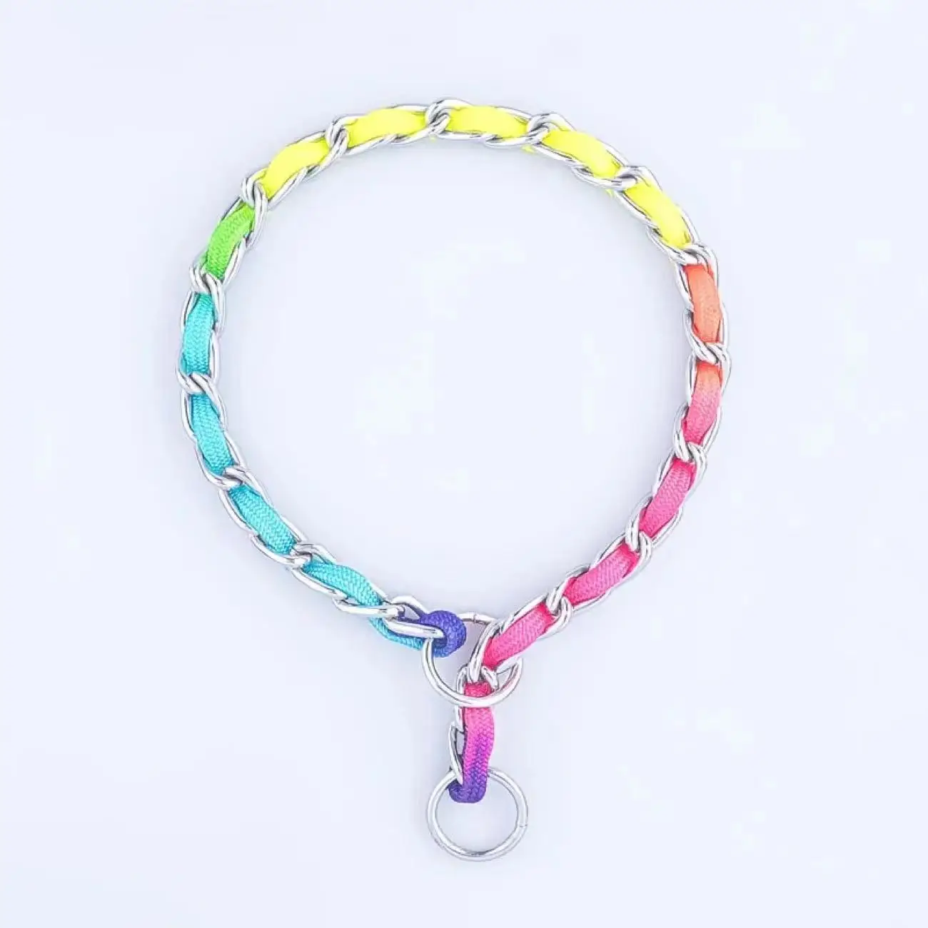 Collar de arcoíris para perro mascota con juego de correa, macramé P ajustable para mascota, correa trenzada para perro, cadena de acero, collares de estrangulación de entrenamiento - imagen 3