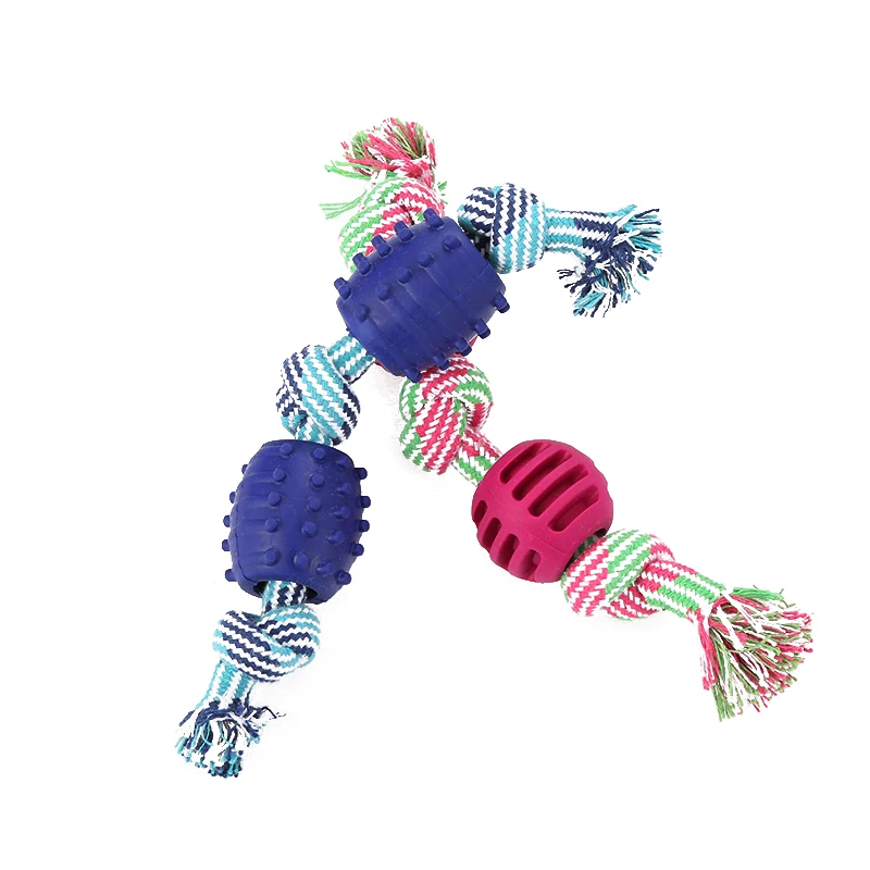 Cordón de algodón de doble nudo con bola, juguete para perros, juguete para rechinar los dientes, limpieza de dientes, productos para mascotas - imagen 2