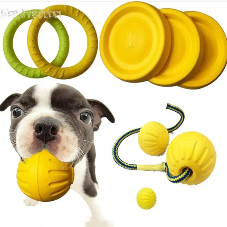 Bola para masticar para perros EVA, pelota de entrenamiento para perros, pelota resistente a mordeduras para cachorros con cuerda, disco volador para mascotas, anillo de entrenamiento, extractor, juguetes para cachorros