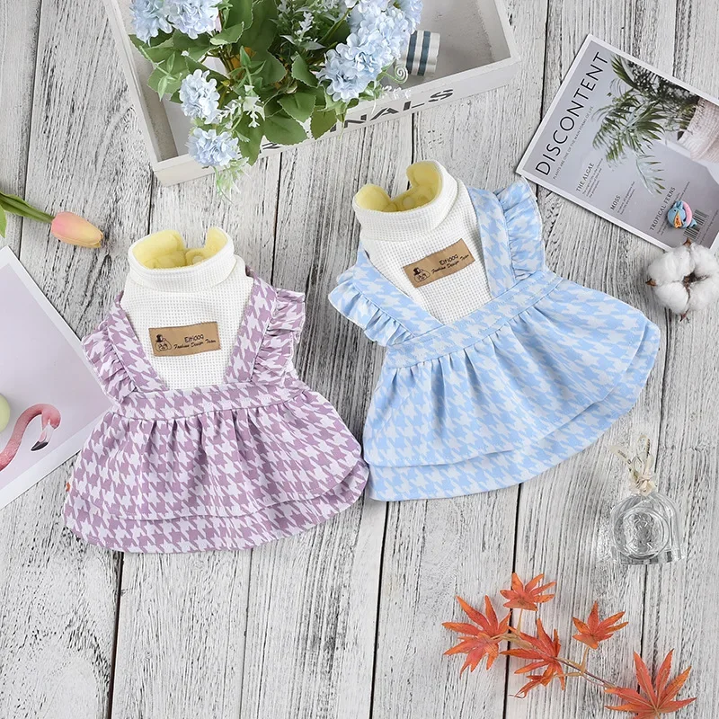 Lindo vestido con tirantes a cuadros para perros en otoño e invierno, traje de sirvienta, vestido para perros pequeños y medianos, ropa para mascotas, ropa para cachorros - imagen 4
