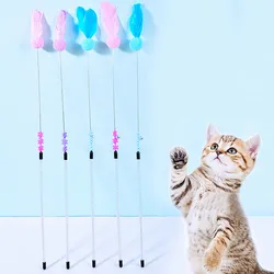 Juguete interactivo para gatos con vara de plumas y bola de lana