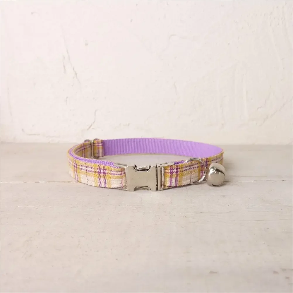 Collar de gato personalizado con grabado gratuito, correa para mascotas a juego, hebilla de Metal de contactos personalizados, Collar para mascotas a cuadros - imagen 2