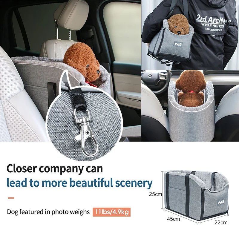 Asiento de coche portátil para perros y gatos, caja de seguridad antideslizante con reposabrazos y Control Central para perros pequeños - imagen 3